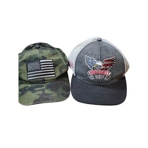 Mens Patriotic Hat Bundle Runs Deep Tactical Camo & Hold Fast Eagle Trucker Hat